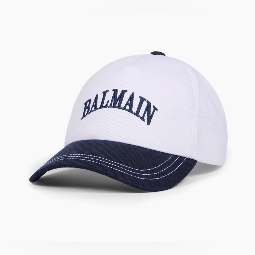 Balmain men’s embroidered logo baseball cap White and Navy size o/s NEW